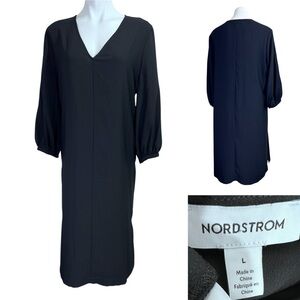 Nordstrom dress size L Women's Elegant Black Long Sleeve shift knee length